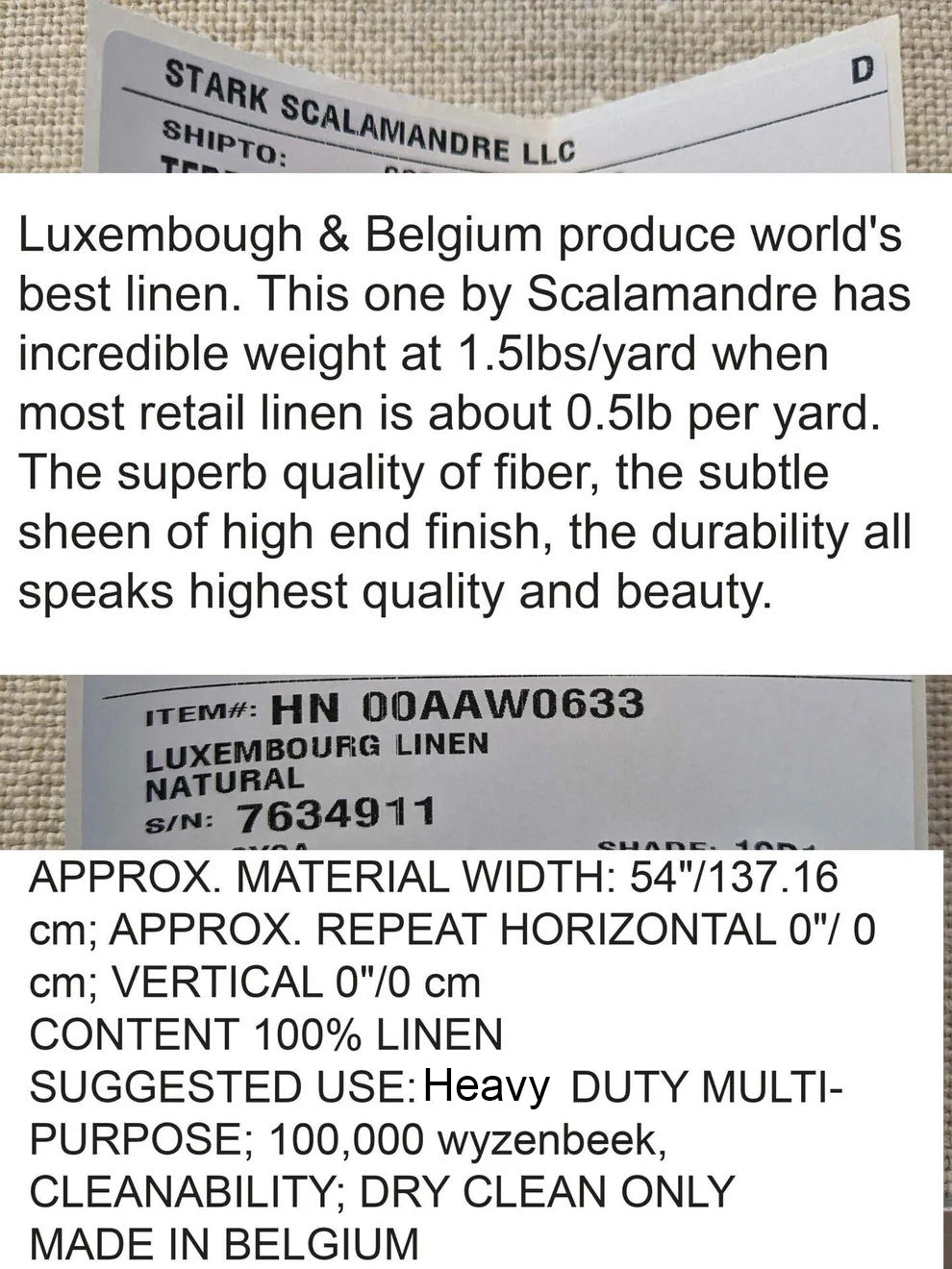 Scalamandre Luxembourg Linen Natural Cream White Solid Super Heavy MSRP USD284/y