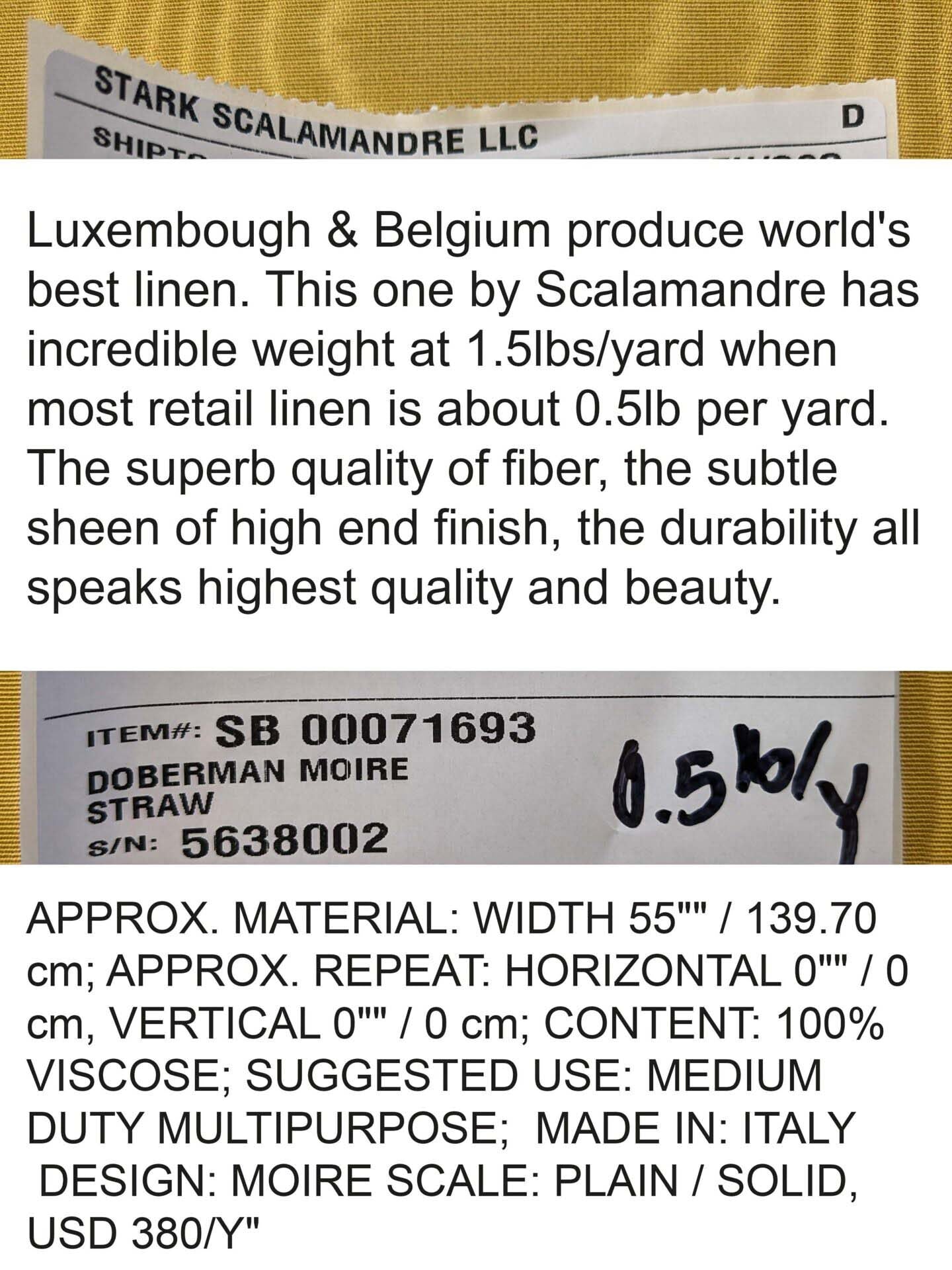 Scalamandre Doberman Moire Straw Viscose Yellow Gold Texture Watermark MSRP USD 380/y