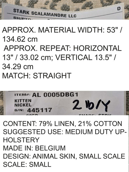 Scalamandre Kitten Nickel Gray Beige Animal Skin Small Scale Texture Cotton Linen MSRP USD 298/y