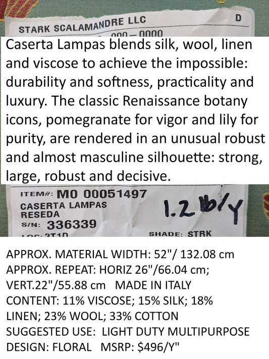 By Yd Scalamandre Caserta Silk Lampas Reseda Blue Pom Lilies MSRP USD 496/y