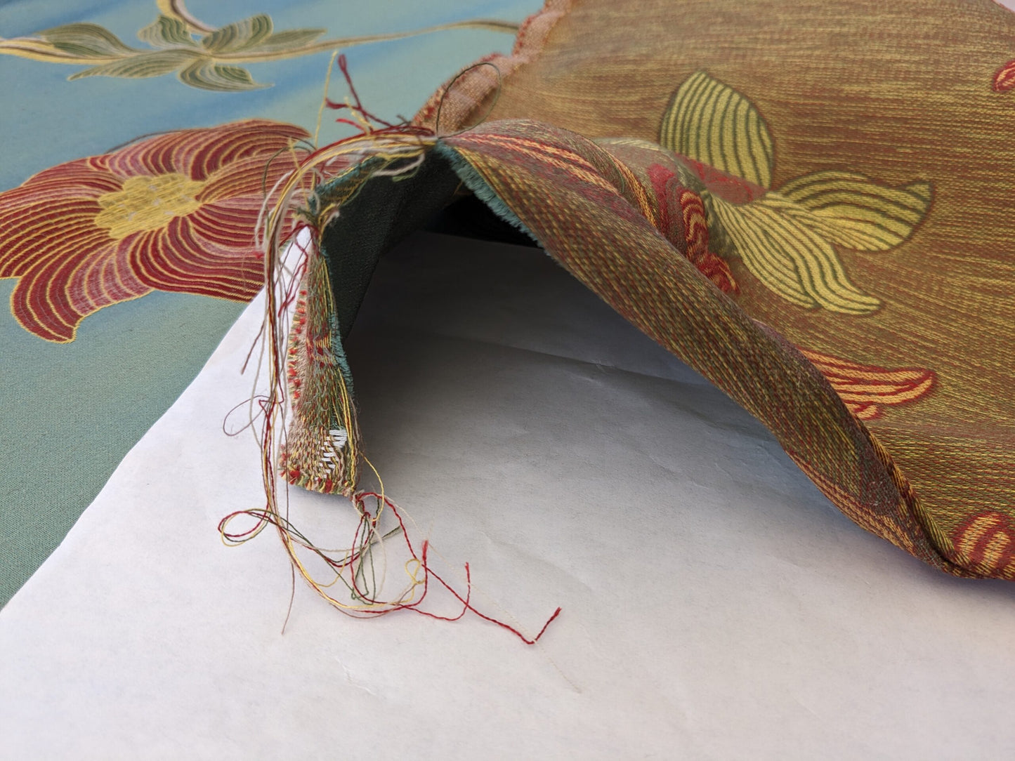 By Yd Scalamandre Caserta Silk Lampas Reseda Blue Pom Lilies MSRP USD 496/y