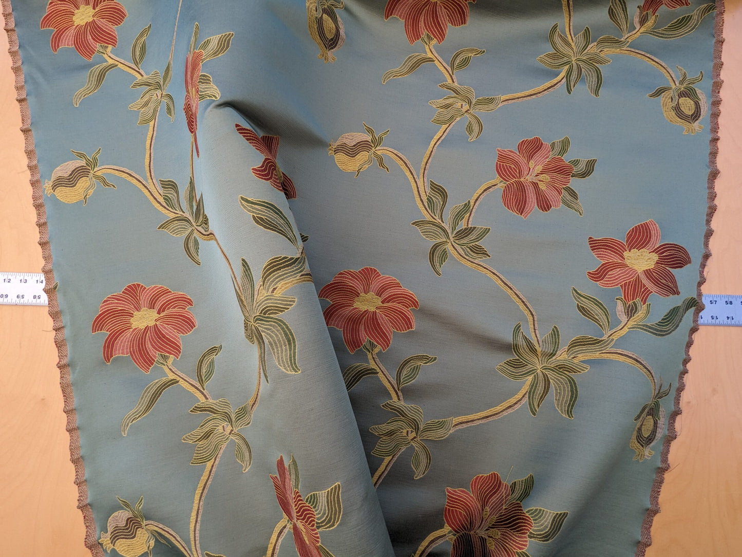 By Yd Scalamandre Caserta Silk Lampas Reseda Blue Pom Lilies MSRP USD 496/y