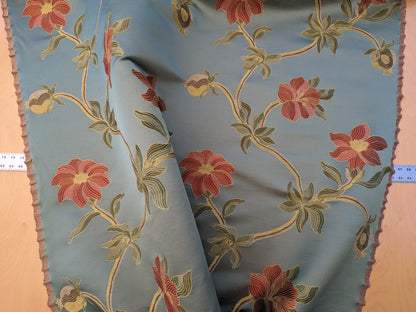 By Yd Scalamandre Caserta Silk Lampas Reseda Blue Pom Lilies MSRP USD 496/y