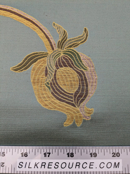 By Yd Scalamandre Caserta Silk Lampas Reseda Blue Pom Lilies MSRP USD 496/y