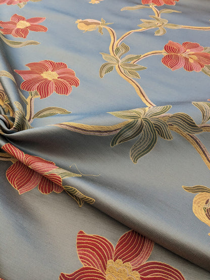 By Yd Scalamandre Caserta Silk Lampas Reseda Blue Pom Lilies MSRP USD 496/y