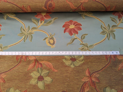 By Yd Scalamandre Caserta Silk Lampas Reseda Blue Pom Lilies MSRP USD 496/y