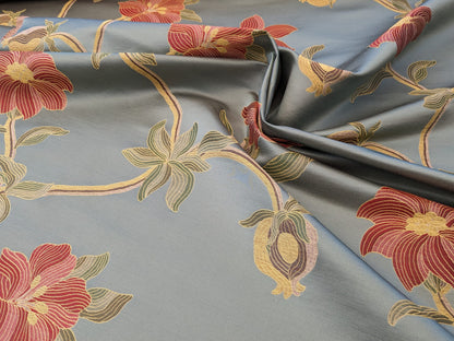 By Yd Scalamandre Caserta Silk Lampas Reseda Blue Pom Lilies MSRP USD 496/y