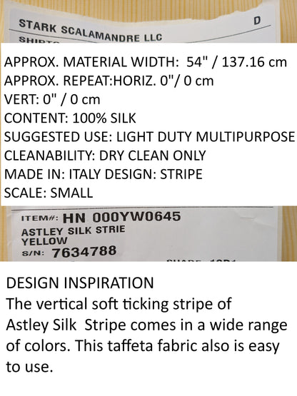 Scalamandre Astley Silk Strie Yellow Pin Stripe Small Scale  MSRP USD350+/Y