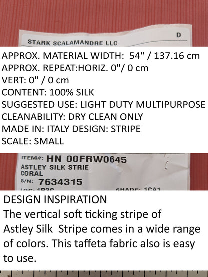 Scalamandre Astley Silk Strie Coral Red Pin Stripe Small Scale MSRP USD350+/yard