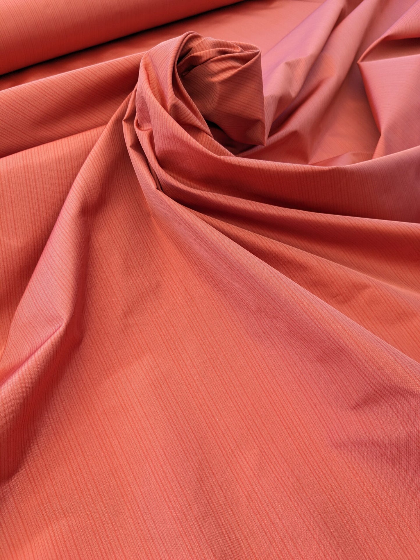 Scalamandre Astley Silk Strie Coral Red Pin Stripe Small Scale MSRP USD350+/yard