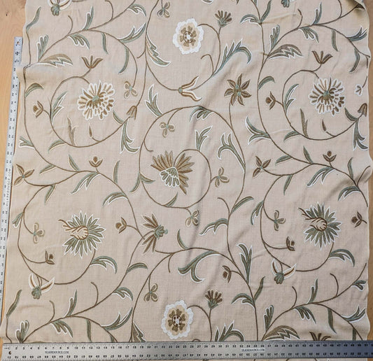 Scalamandre Sindia Wool Celadon Ivory Beige Floral Botanical Embroidery MSRP USD 492/y