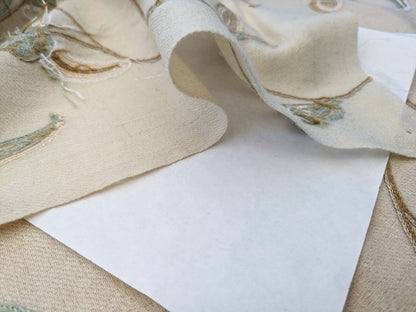 Scalamandre Sindia Wool Celadon Ivory Beige Floral Botanical Embroidery MSRP USD 492/y