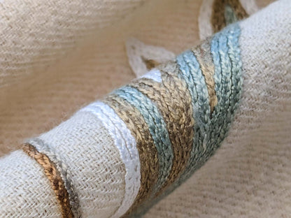 Scalamandre Sindia Wool Celadon Ivory Beige Floral Botanical Embroidery MSRP USD 492/y