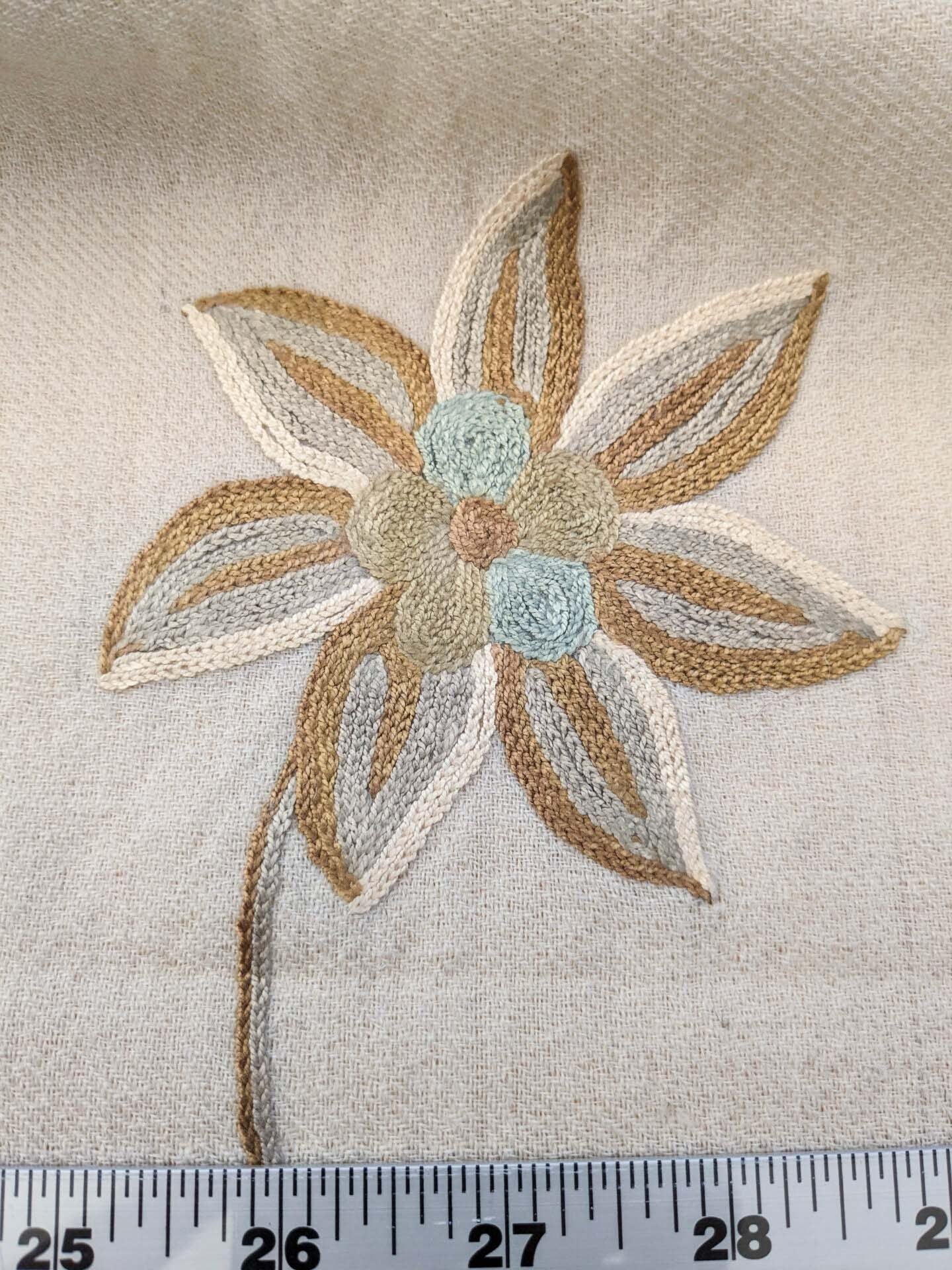 Scalamandre Sindia Wool Celadon Ivory Beige Floral Botanical Embroidery MSRP USD 492/y