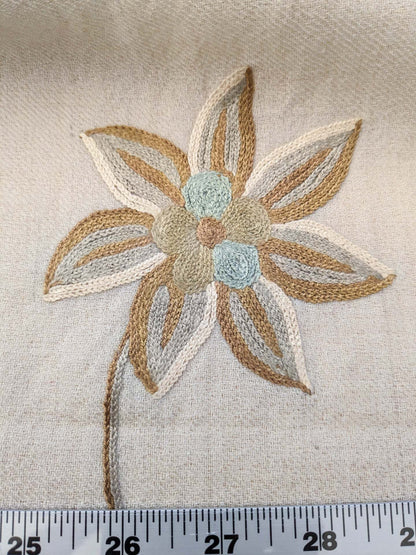 Scalamandre Sindia Wool Celadon Ivory Beige Floral Botanical Embroidery MSRP USD 492/y