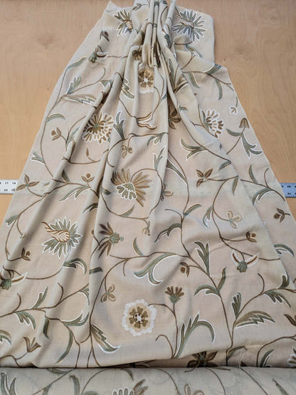 Scalamandre Sindia Wool Celadon Ivory Beige Floral Botanical Embroidery MSRP USD 492/y