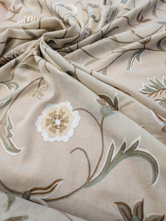 Scalamandre Sindia Wool Embroidery - Celadon Ivory Beige