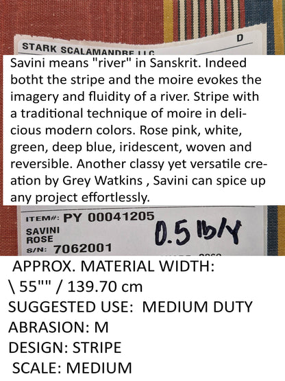 Scalamandre Savini Moire Rose Red Yellow Blue Green Stripe MSRP USD 136/y