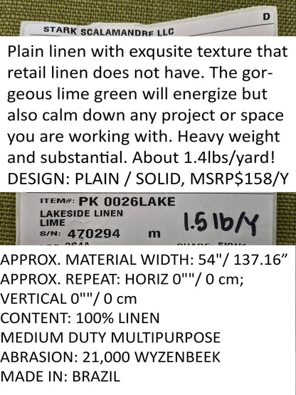 Scalamandre Lakeside Linen Lime Green Solid MSRP USD 158/y