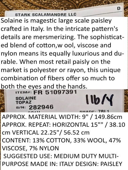 Scalamandre Solaine Topaz Brown Paisley Medallion MSRP USD 184/y