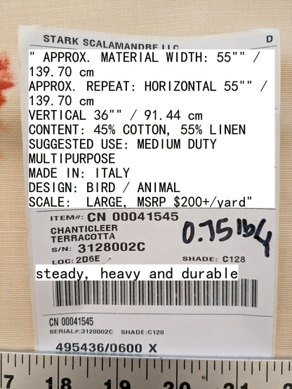 Scalamandre Chanticleer Terracotta Rooster Chicken French Country Toile Red White MSRP USD 200+/Y