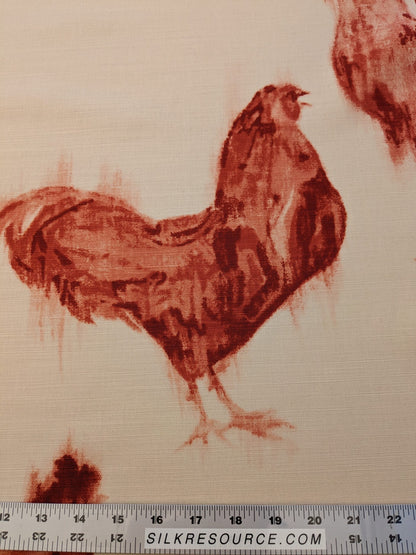 0.8Y Scalamandre Chanticleer Terracotta Rooster Chicken French Country Toile Red White MSRP USD 200+/Y (Copy)