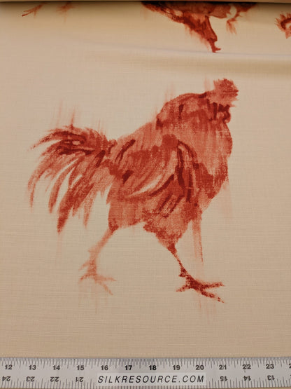 0.8Y Scalamandre Chanticleer Terracotta Rooster Chicken French Country Toile Red White MSRP USD 200+/Y (Copy)