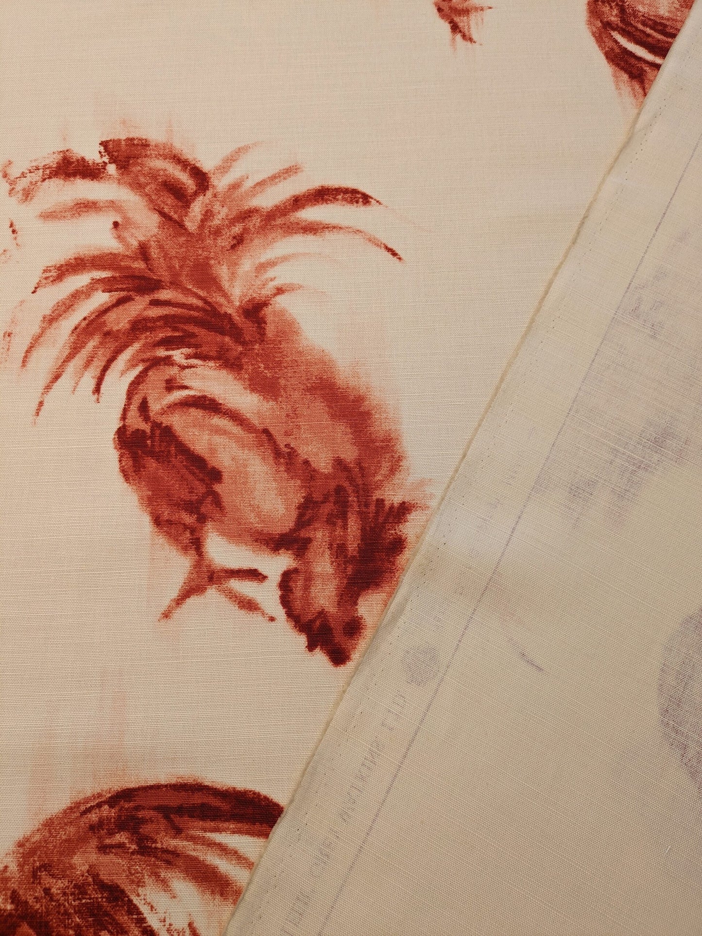 0.8Y Scalamandre Chanticleer Terracotta Rooster Chicken French Country Toile Red White MSRP USD 200+/Y (Copy)