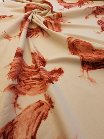 0.8Y Scalamandre Chanticleer Terracotta Rooster Chicken French Country Toile Red White MSRP USD 200+/Y (Copy)