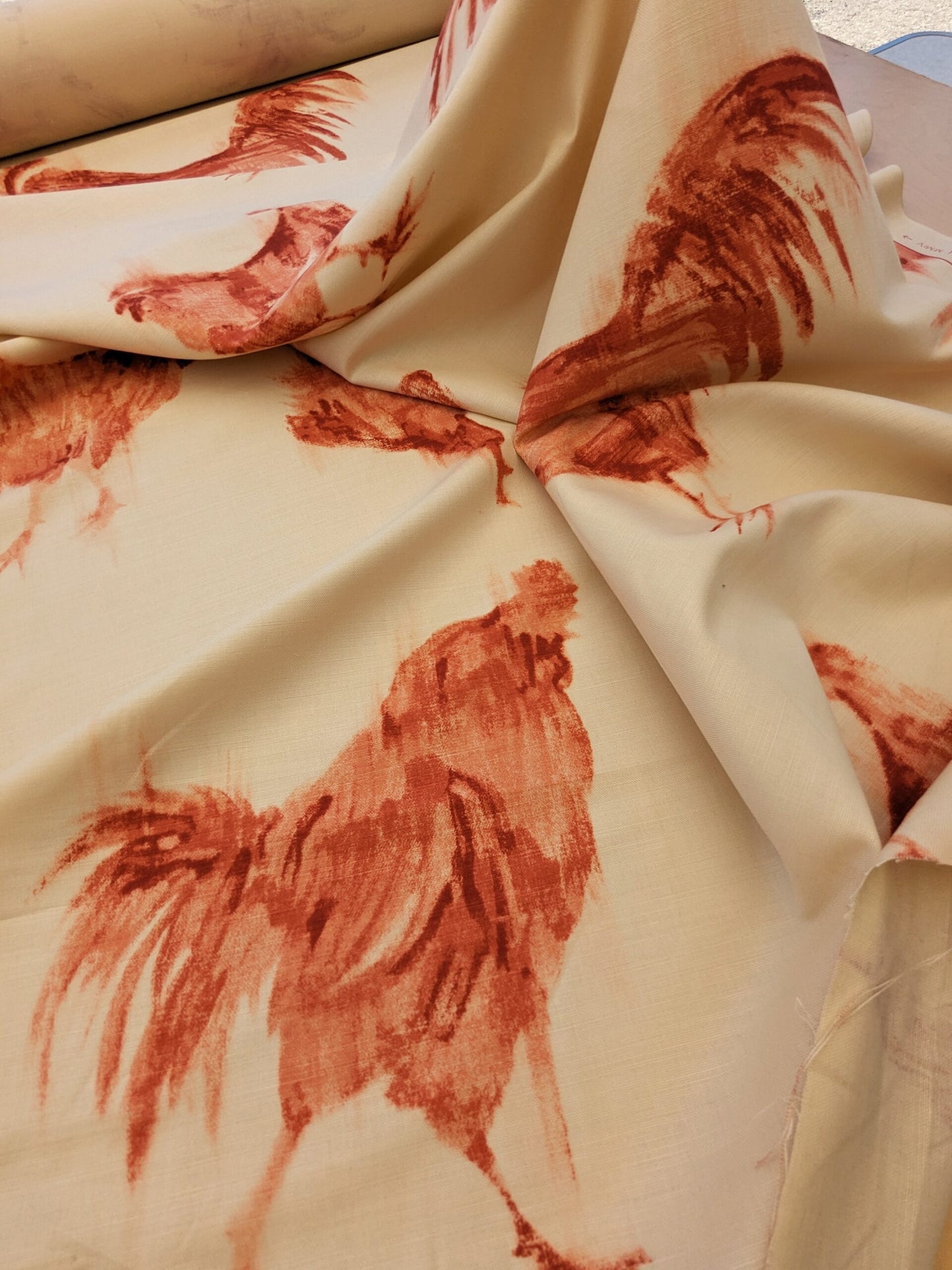 0.8Y Scalamandre Chanticleer Terracotta Rooster Chicken French Country Toile Red White MSRP USD 200+/Y (Copy)