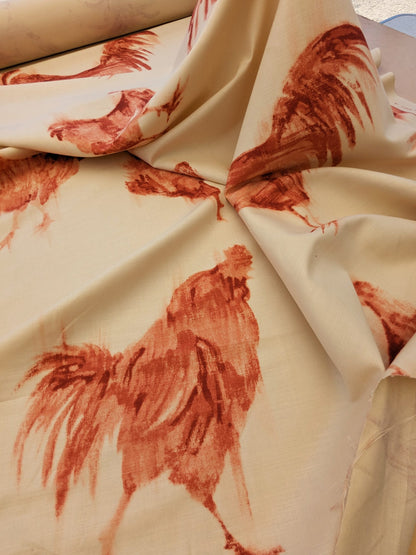 0.8Y Scalamandre Chanticleer Terracotta Rooster Chicken French Country Toile Red White MSRP USD 200+/Y (Copy)