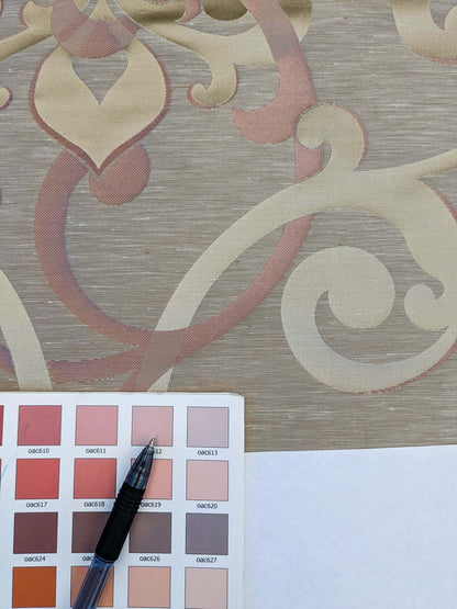 Scalamandre Cimarosa Rose Quartz Pink Gold Brown Damask Scroll Medallion MSRP USD 1,114/y