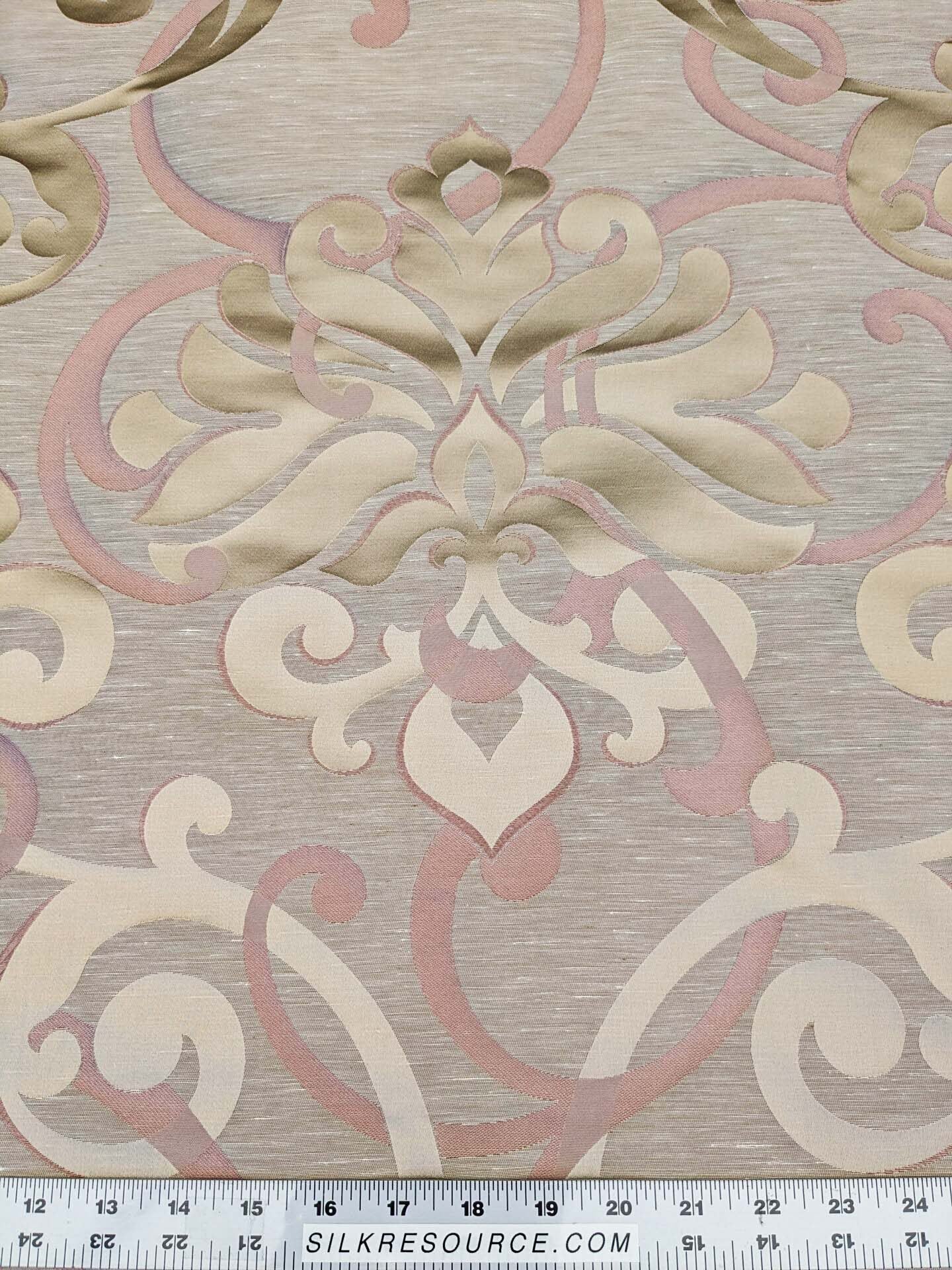 Scalamandre Cimarosa Rose Quartz Pink Gold Brown Damask Scroll Medallion MSRP USD 1,114/y