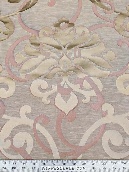 Scalamandre Cimarosa Rose Quartz Pink Gold Brown Damask Scroll Medallion MSRP USD 1,114/y