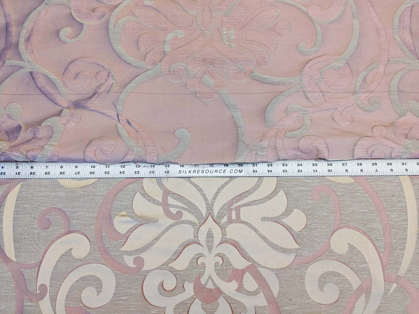 Scalamandre Cimarosa Rose Quartz Pink Gold Brown Damask Scroll Medallion MSRP USD 1,114/y