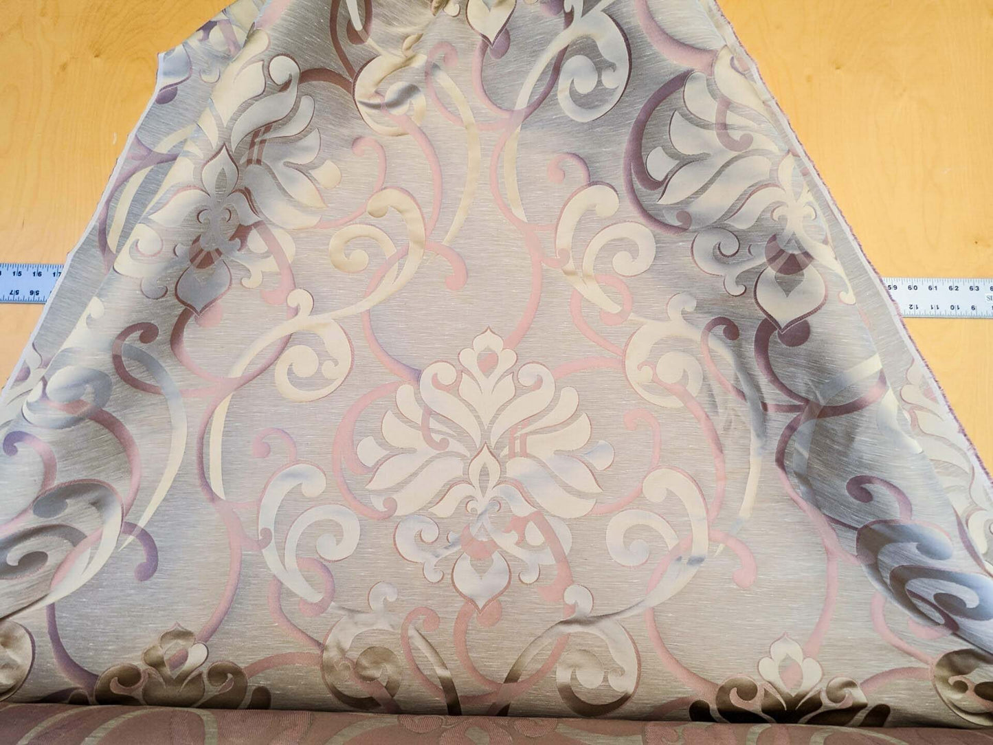 Scalamandre Cimarosa Rose Quartz Pink Gold Brown Damask Scroll Medallion MSRP USD 1,114/y