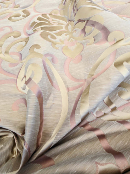 Scalamandre Cimarosa Rose Quartz Pink Gold Brown Damask Scroll Medallion MSRP USD 1,114/y