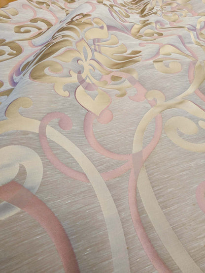 Scalamandre Cimarosa Rose Quartz Pink Gold Brown Damask Scroll Medallion MSRP USD 1,114/y