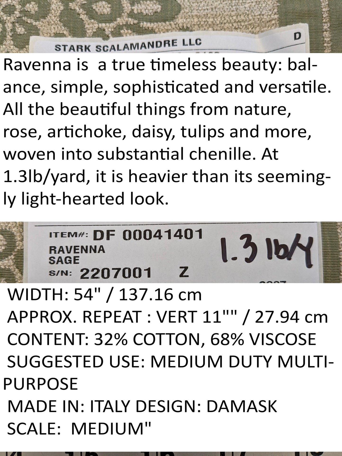 Scalamandre Ravenna Sage Green  Gray Floral Damask Stripe MSRP USD 200+/y