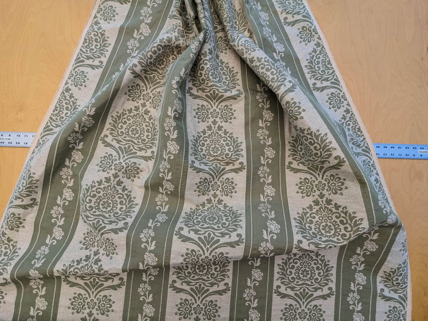 Scalamandre Ravenna Sage Green  Gray Floral Damask Stripe MSRP USD 200+/y