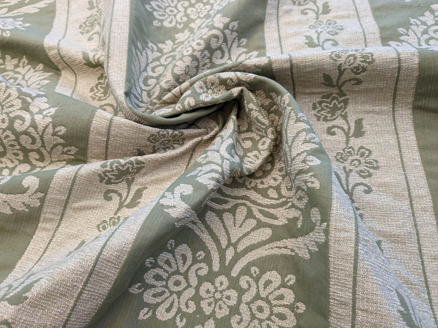 Scalamandre Ravenna Sage Green  Gray Floral Damask Stripe MSRP USD 200+/y