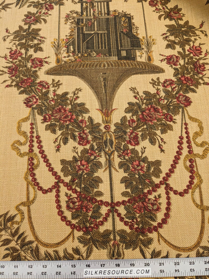 By VR Scalamandre Jute Fabric Rose Brown Red Green Historical Birds Floral MSRP USD 300+/y