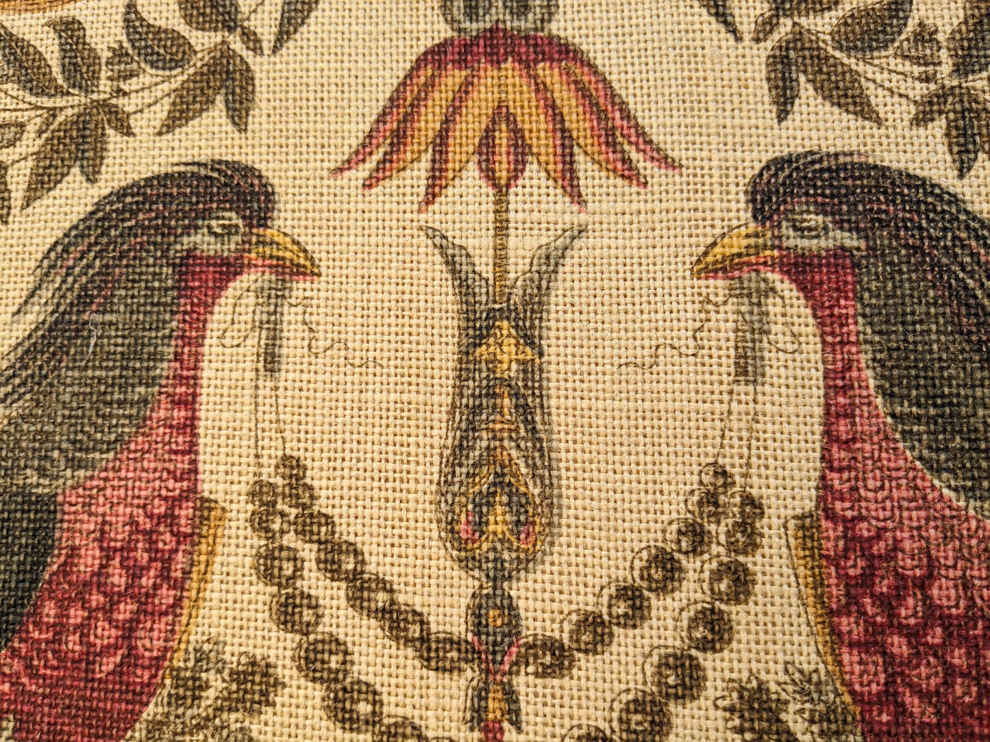 By VR Scalamandre Jute Fabric Rose Brown Red Green Historical Birds Floral MSRP USD 300+/y