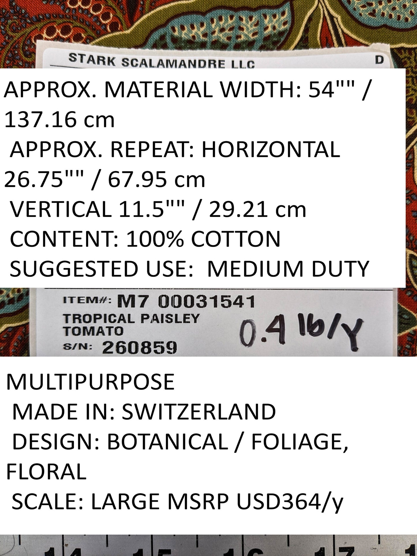 Scalamandre Tropical Paisley Tomato Orange Green Blue Botanical Foliage Floral MSRP USD 364/y