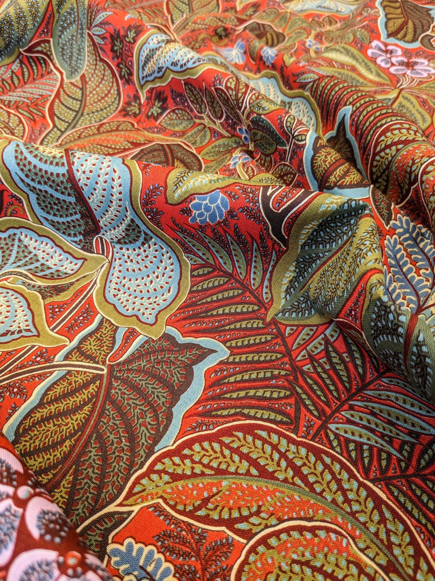 Scalamandre Tropical Paisley Tomato Orange Green Blue Botanical Foliage Floral MSRP USD 364/y