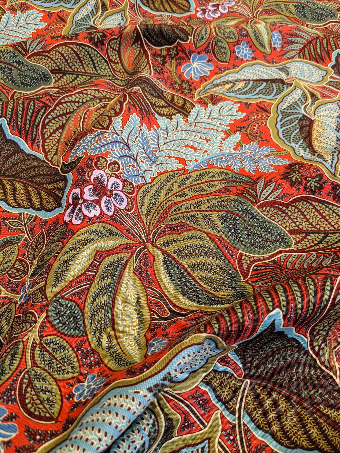 Scalamandre Tropical Paisley Tomato Orange Green Blue Botanical Foliage Floral MSRP USD 364/y