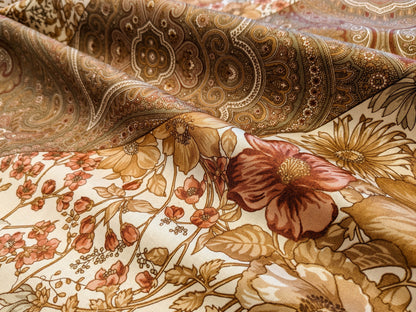 Scalamandre Iris Apfel's Indus Brown/White Floral Medallion Stripe MSRP USD 320/y