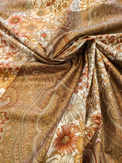 Scalamandre Iris Apfel's Indus Brown/White Floral Medallion Stripe MSRP USD 320/y