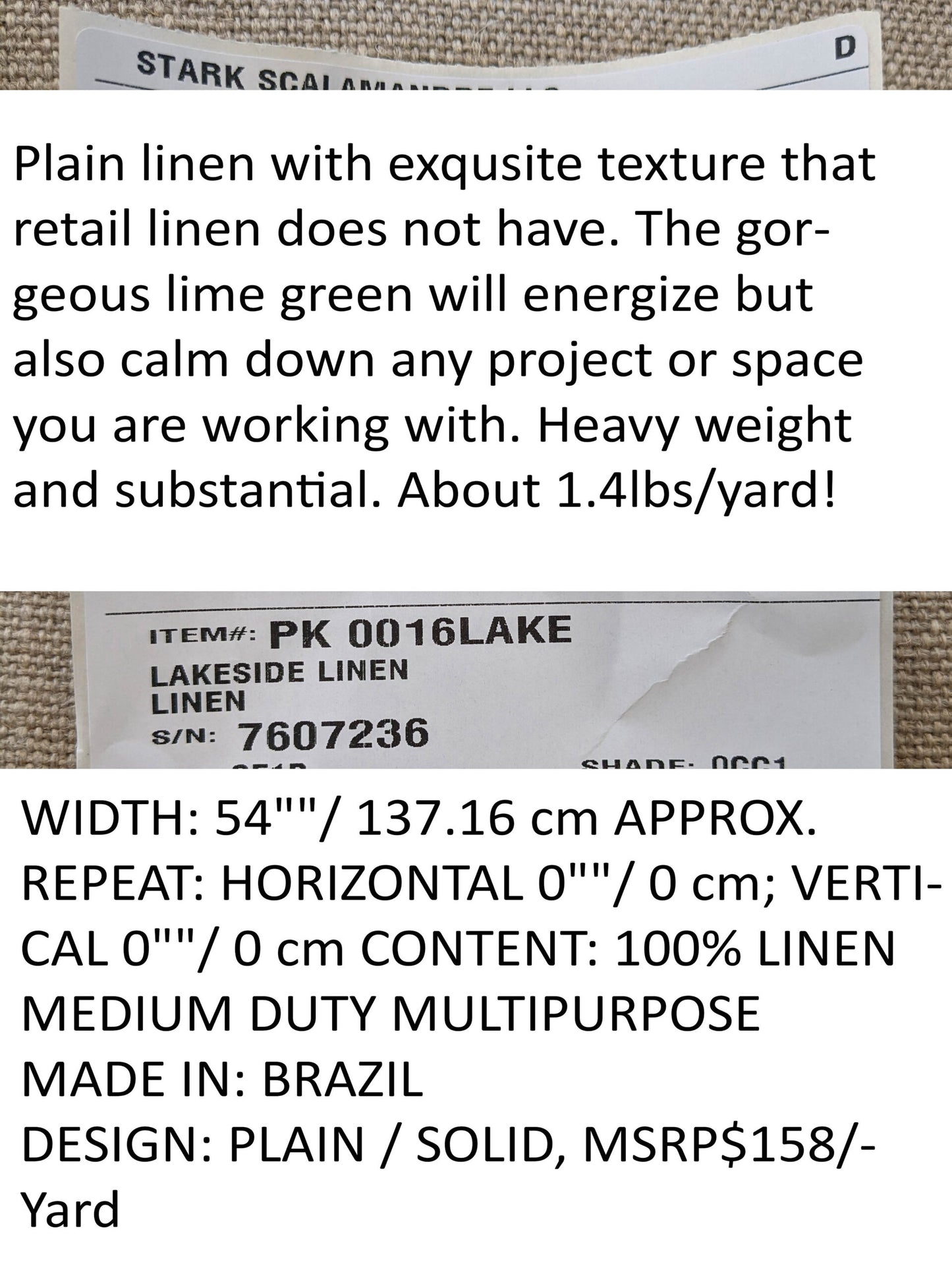 Scalamandre Lakeside Linen Linen Beige Solid MSRP USD 158/y