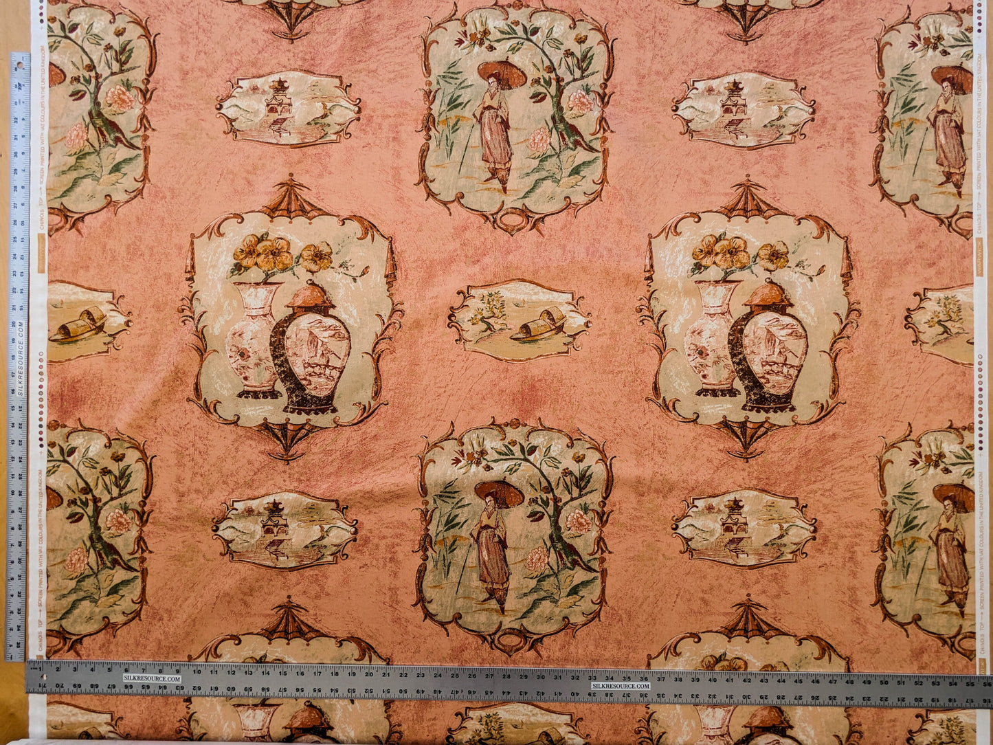 Scalamandre Cotteen Chinois Spice Pink Red Chinoiserie Birds Teahouse Toile Scenic MSRP USD 200+/y